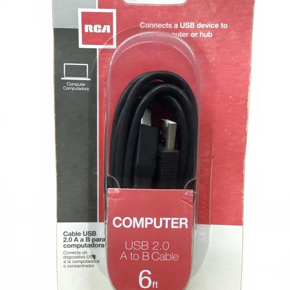 RCA Computer USB 2.0 A to B Cable 6-Feet (TPH520R)